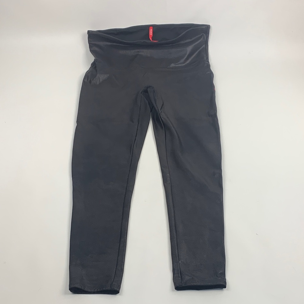SPANX Shiny Black Leggings Size XL Petite with stretch